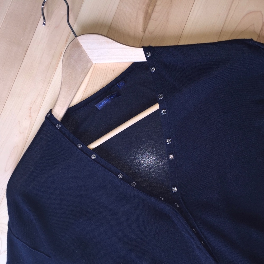 Martin+Osa navy v-neck sweater, silk/wool blend
